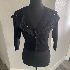 Betsey Johnson Vintage black lace cardigan has sweet diamond embellishments